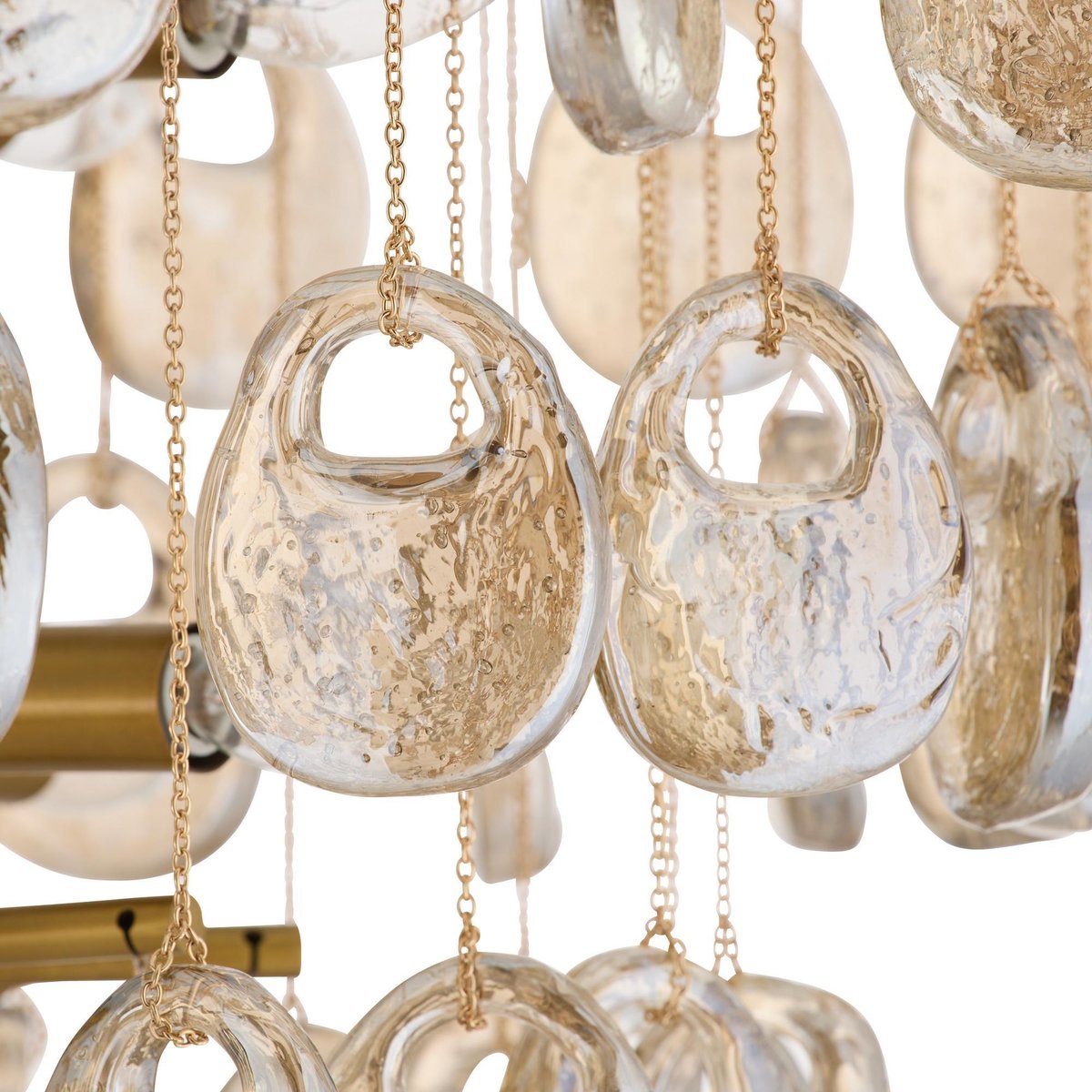 Aurora Chandelier Amber Seedy Glass Drop Antique Brass - Blowlighting