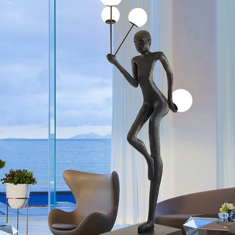 Jovian Juggler Black Metal Sculptural Floor Lamp - Blowlighting