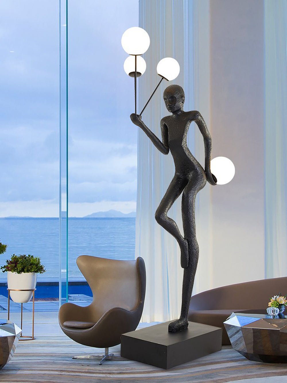 Jovian Juggler Black Metal Sculptural Floor Lamp - Blowlighting