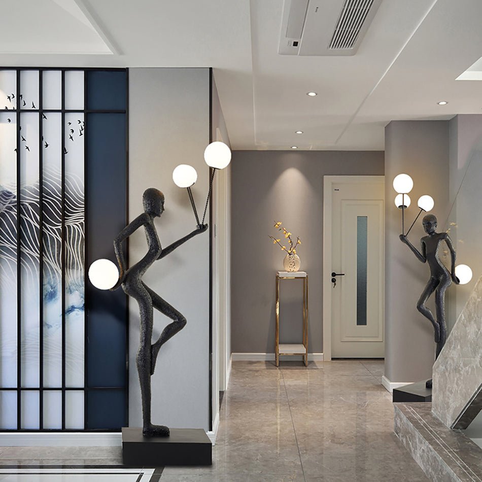 Jovian Juggler Black Metal Sculptural Floor Lamp - Blowlighting