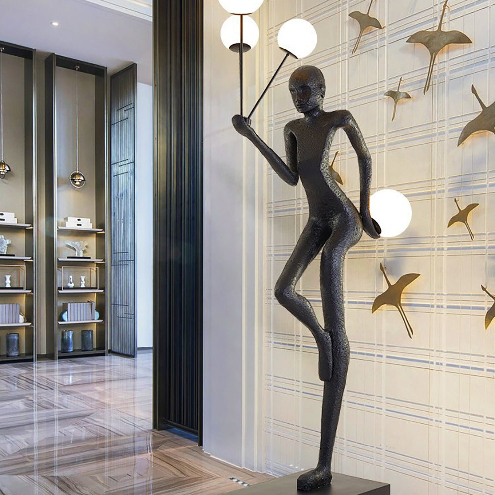 Jovian Juggler Black Metal Sculptural Floor Lamp - Blowlighting