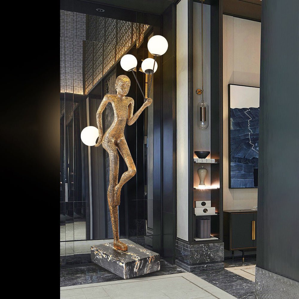 Jovian Juggler Black Metal Sculptural Floor Lamp - Blowlighting
