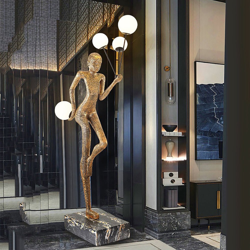 Jovian Juggler Black Metal Sculptural Floor Lamp - Blowlighting
