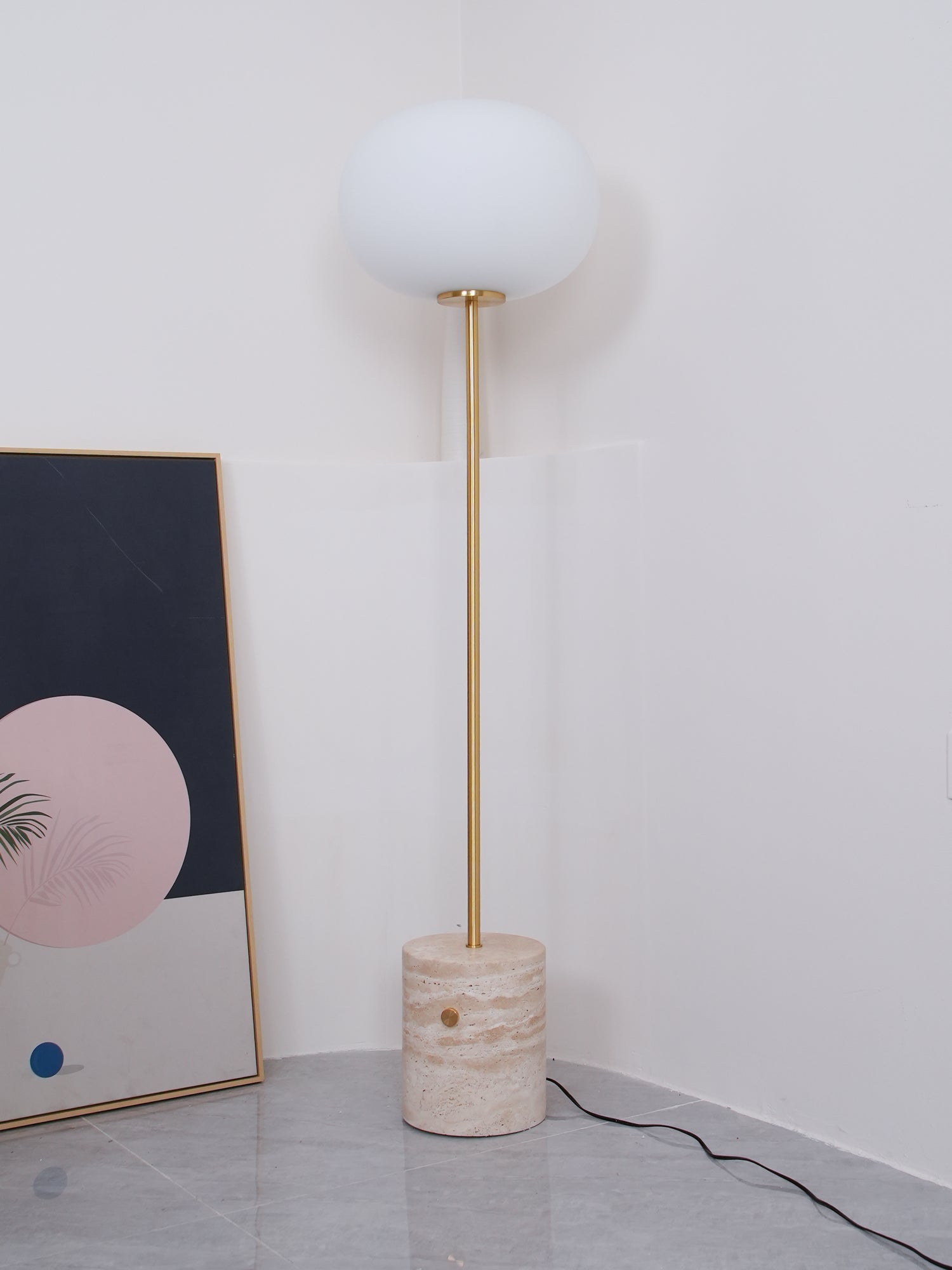 Iloryra Column-Base Travertine Floor Lamp - Blowlighting