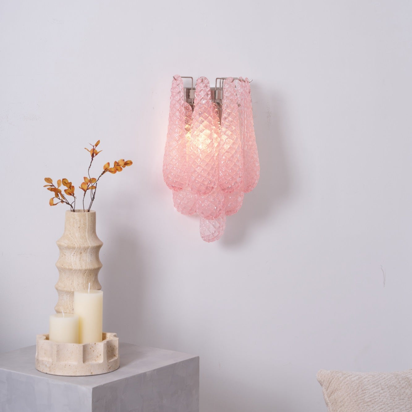 Aurora Wall Lamp Pink Teardrop Glass Floral Artistic - Blowlighting