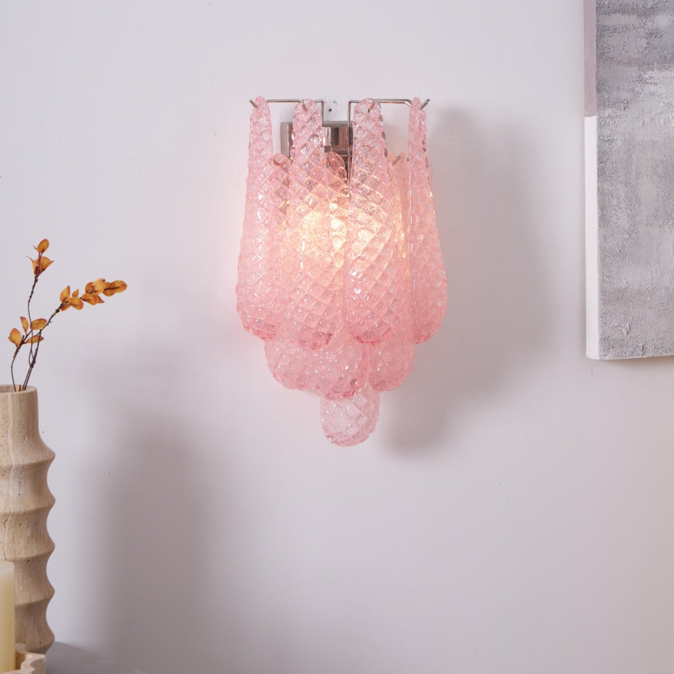 Aurora Wall Lamp Pink Teardrop Glass Floral Artistic - Blowlighting