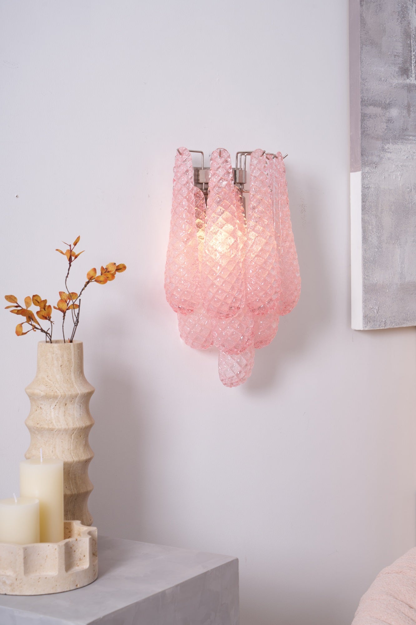 Aurora Wall Lamp Pink Teardrop Glass Floral Artistic - Blowlighting