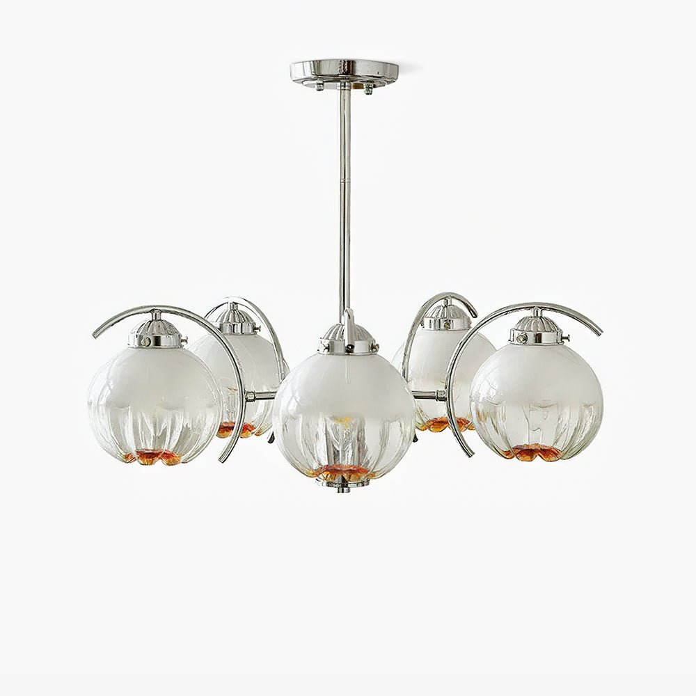 Chandelier Chrome Curved Arms with Frosted Globe Shades - Blowlighting