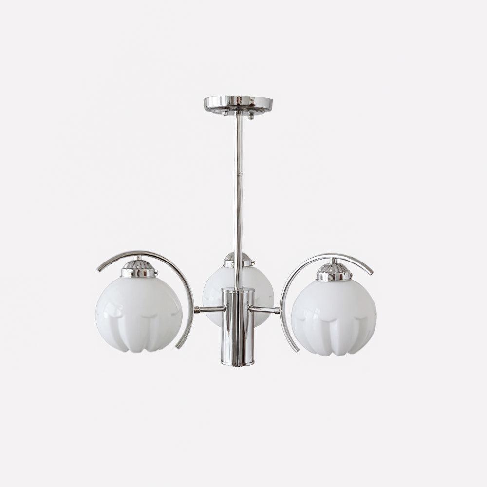 Chandelier Chrome Curved Arms with Frosted Globe Shades - Blowlighting