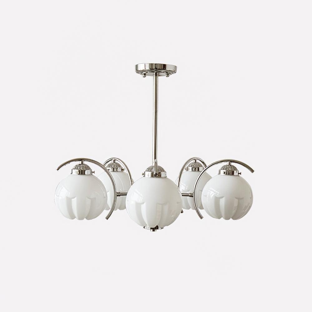 Chandelier Chrome Curved Arms with Frosted Globe Shades - Blowlighting