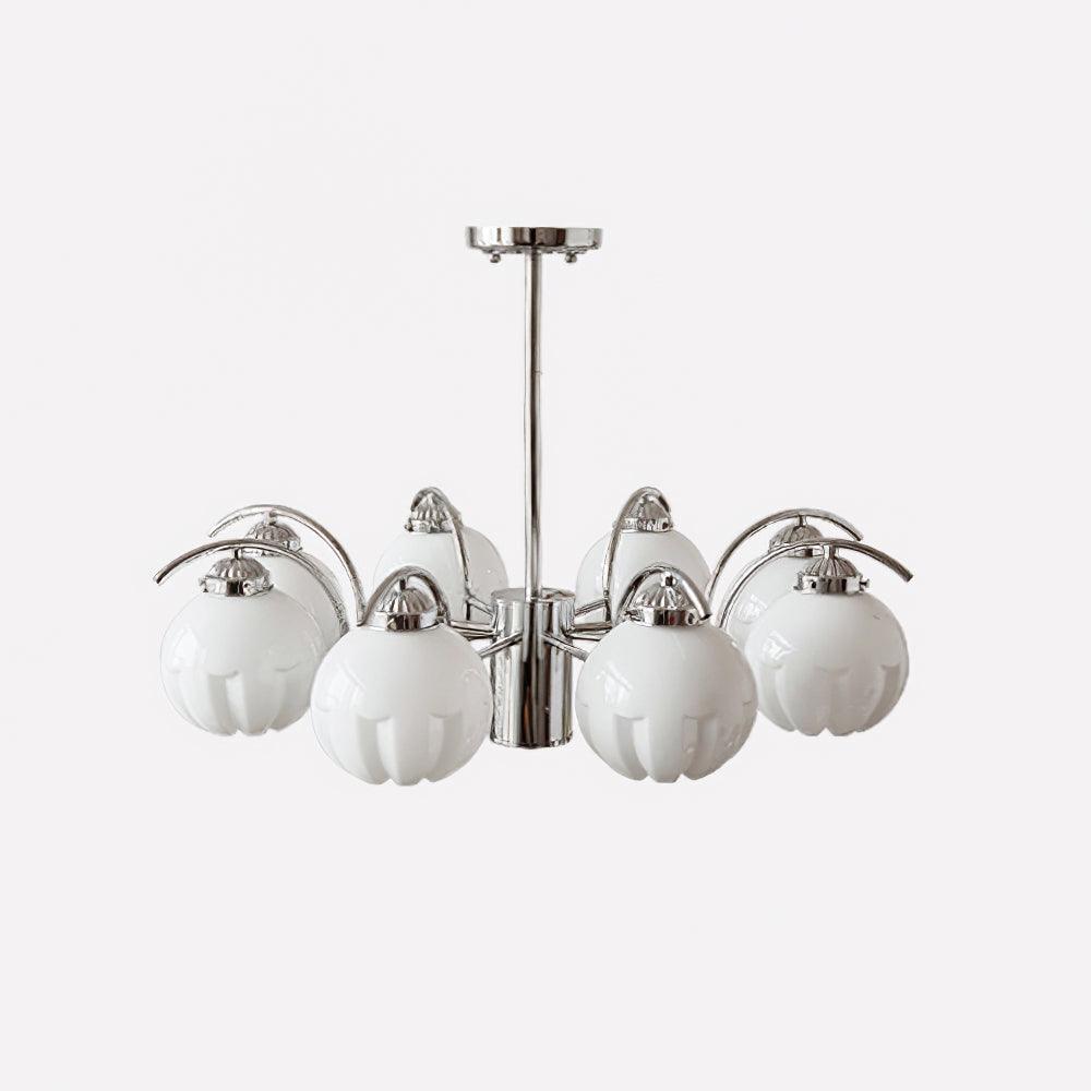 Chandelier Chrome Curved Arms with Frosted Globe Shades - Blowlighting