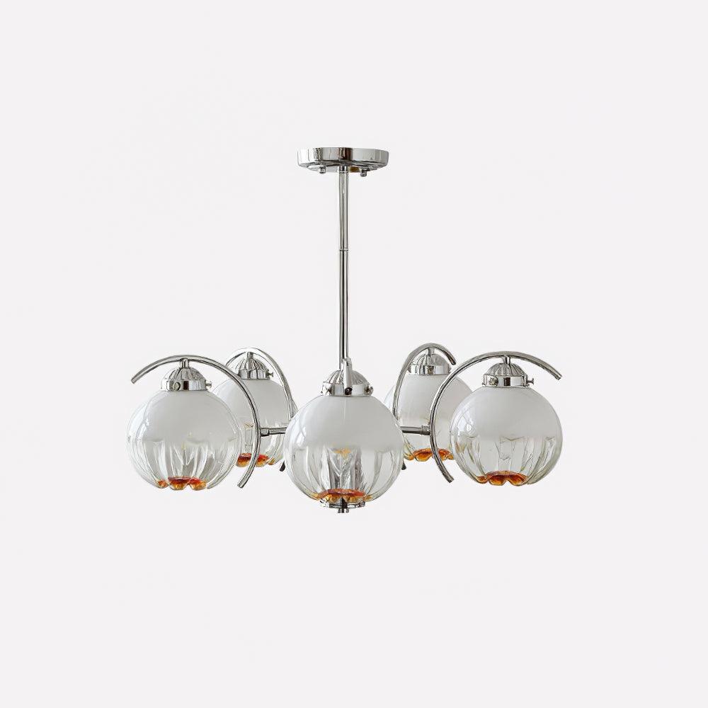 Chandelier Chrome Curved Arms with Frosted Globe Shades - Blowlighting