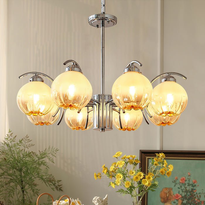 Chandelier Chrome Curved Arms with Frosted Globe Shades - Blowlighting