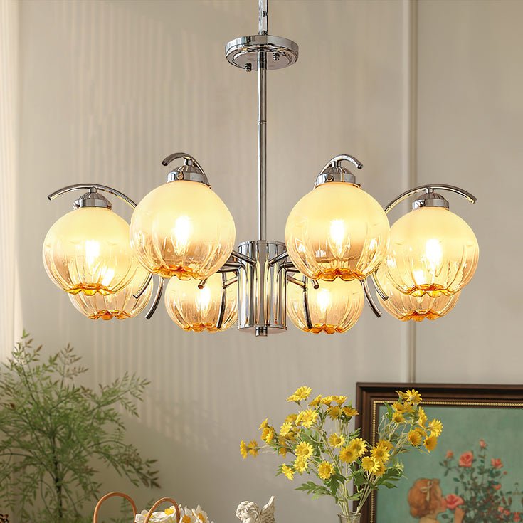 Chandelier Chrome Curved Arms with Frosted Globe Shades - Blowlighting