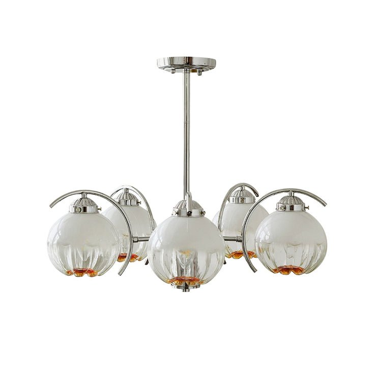 Chandelier Chrome Curved Arms with Frosted Globe Shades - Blowlighting