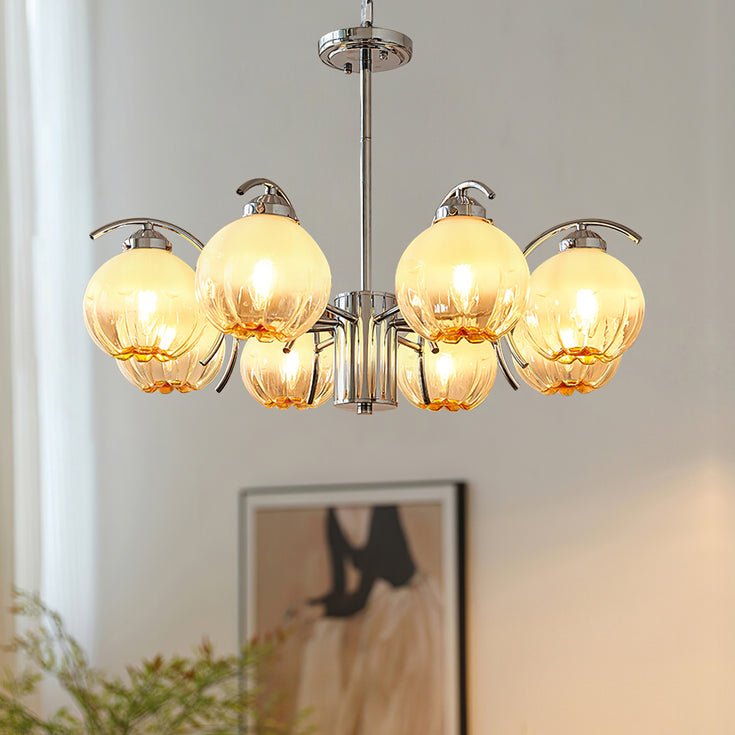Chandelier Chrome Curved Arms with Frosted Globe Shades - Blowlighting