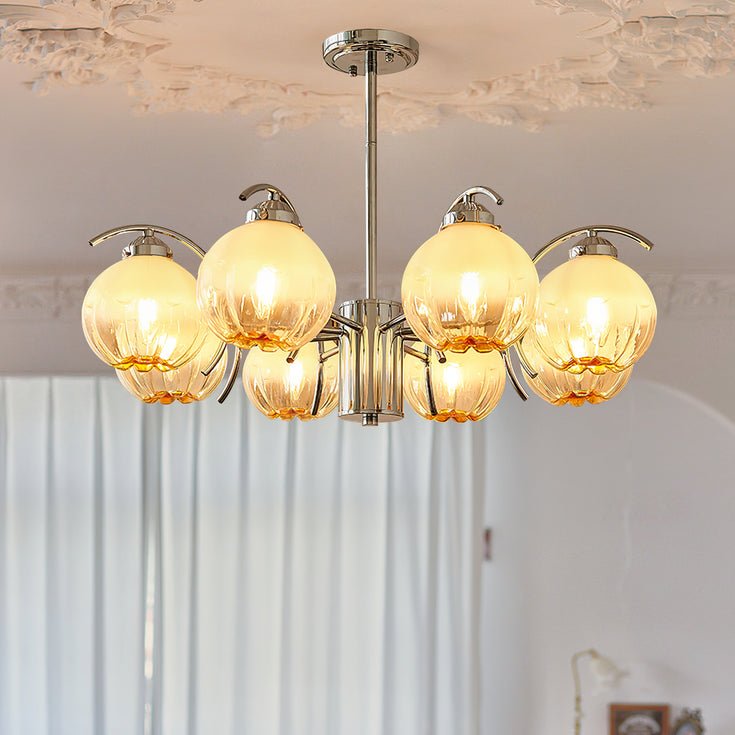 Chandelier Chrome Curved Arms with Frosted Globe Shades - Blowlighting