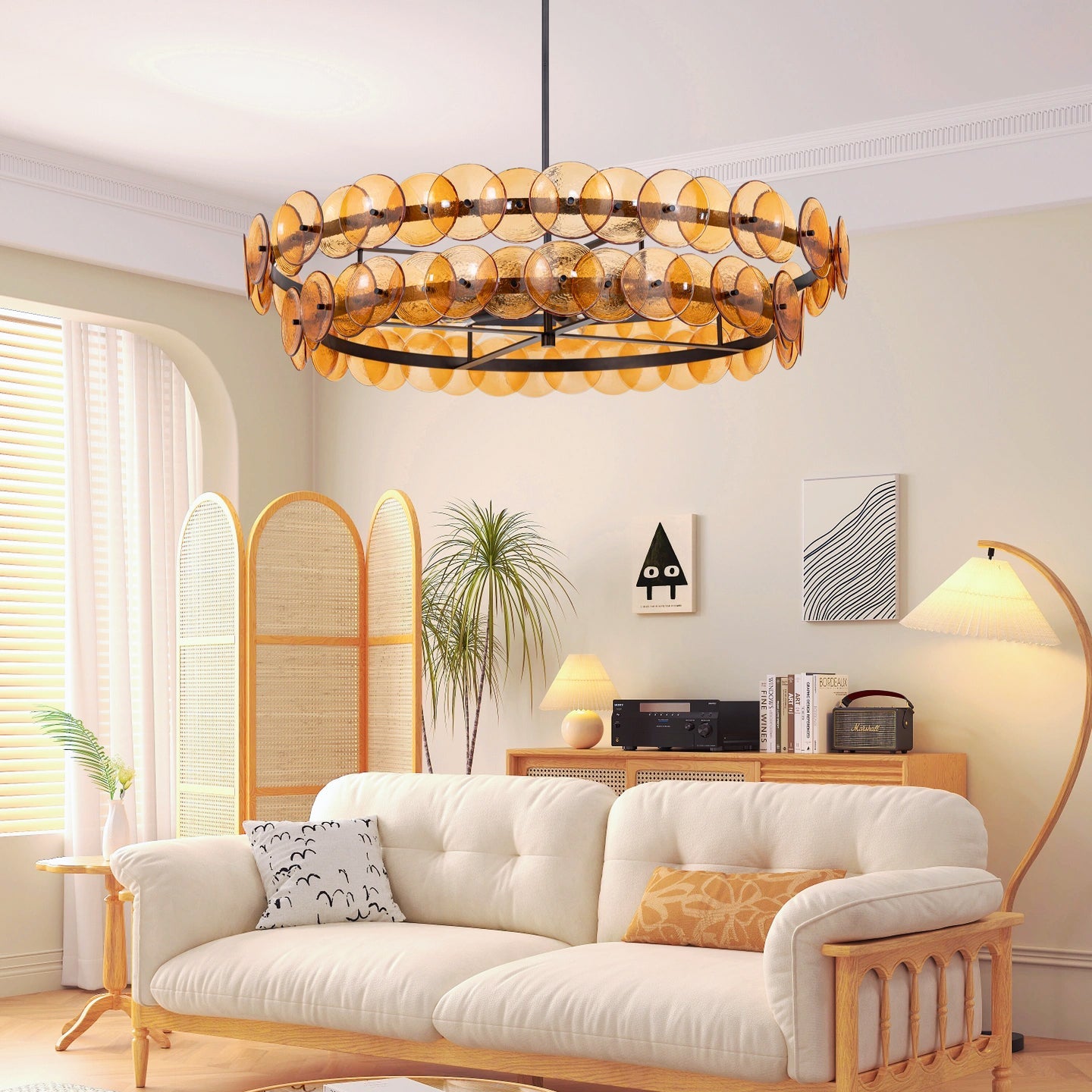 Aurora Chandelier Amber Pressed Glass Disc Round - Blowlighting