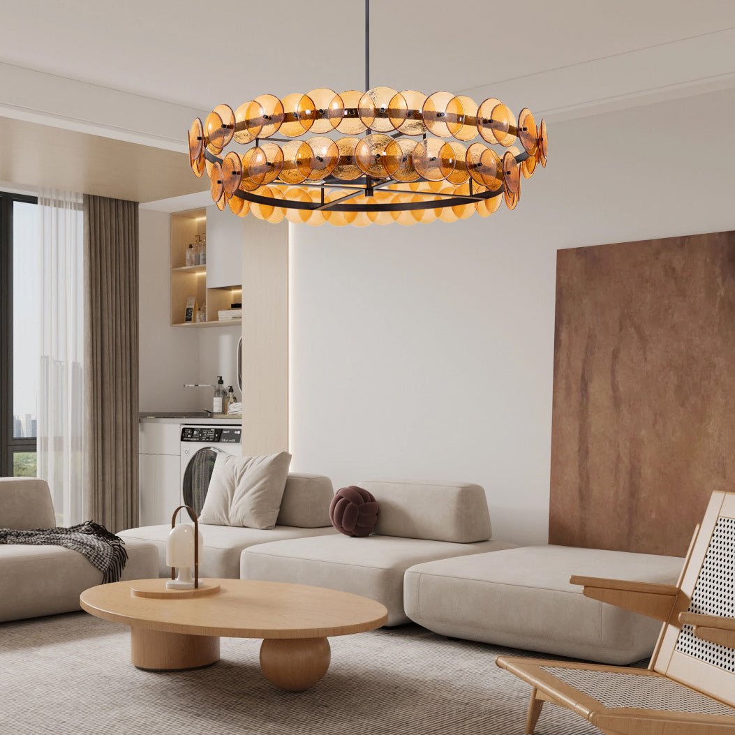 Aurora Chandelier Amber Pressed Glass Disc Round - Blowlighting
