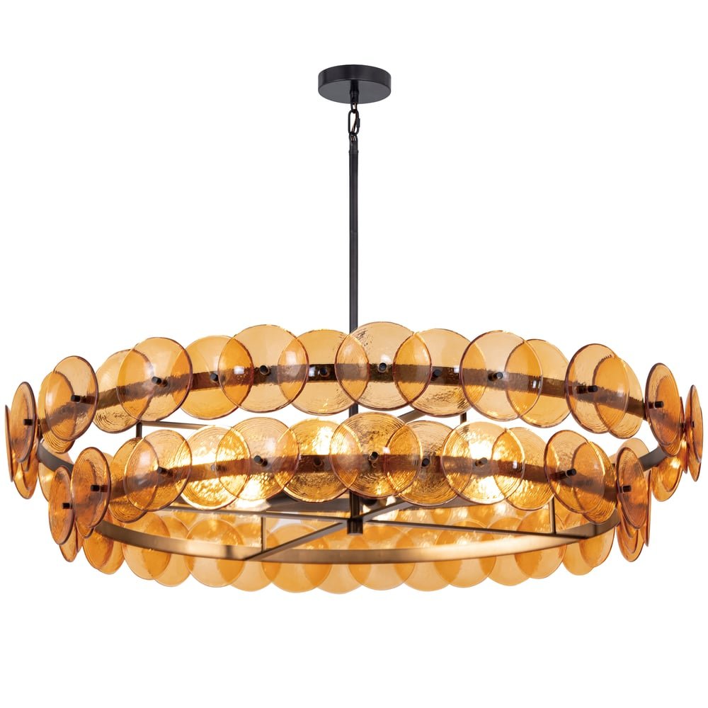 Aurora Chandelier Amber Pressed Glass Disc Round - Blowlighting