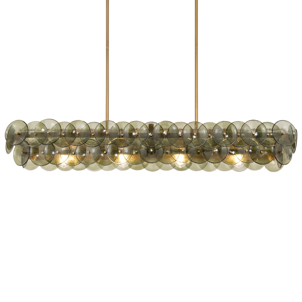 Aurora Chandelier Linear Amber Pressed Glass Disc Modern - Blowlighting
