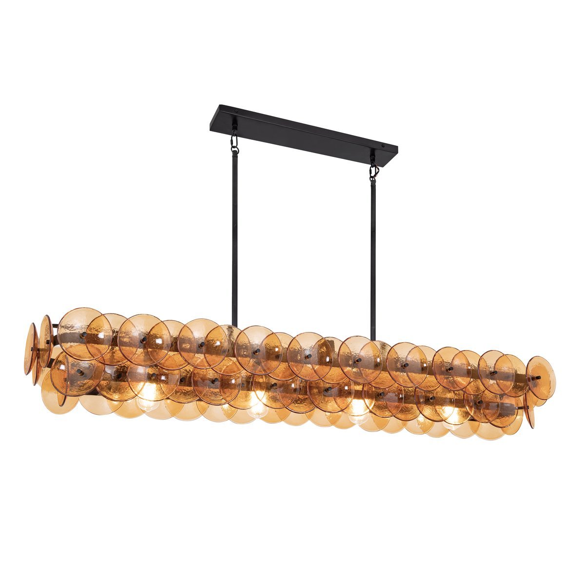Aurora Chandelier Linear Amber Pressed Glass Disc Modern - Blowlighting