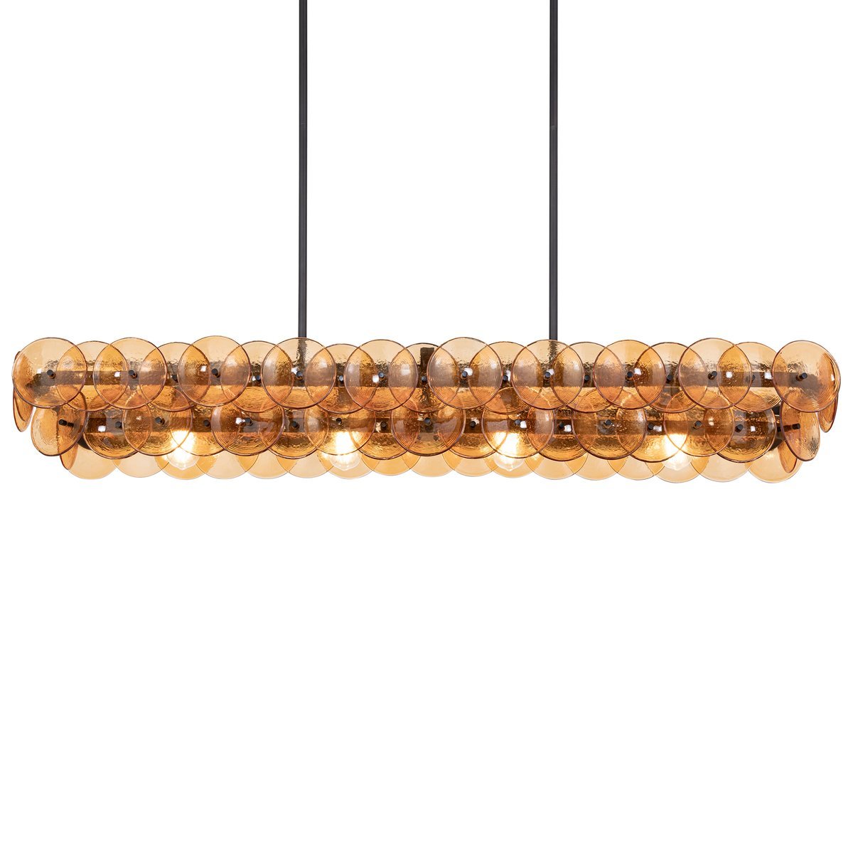 Aurora Chandelier Linear Amber Pressed Glass Disc Modern - Blowlighting