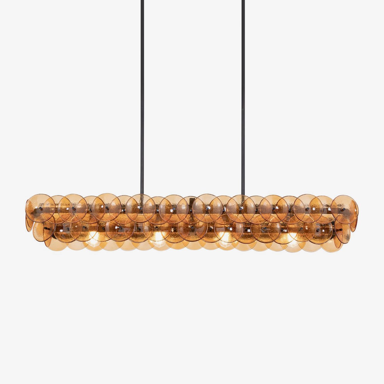 Aurora Chandelier Linear Amber Pressed Glass Disc Modern - Blowlighting