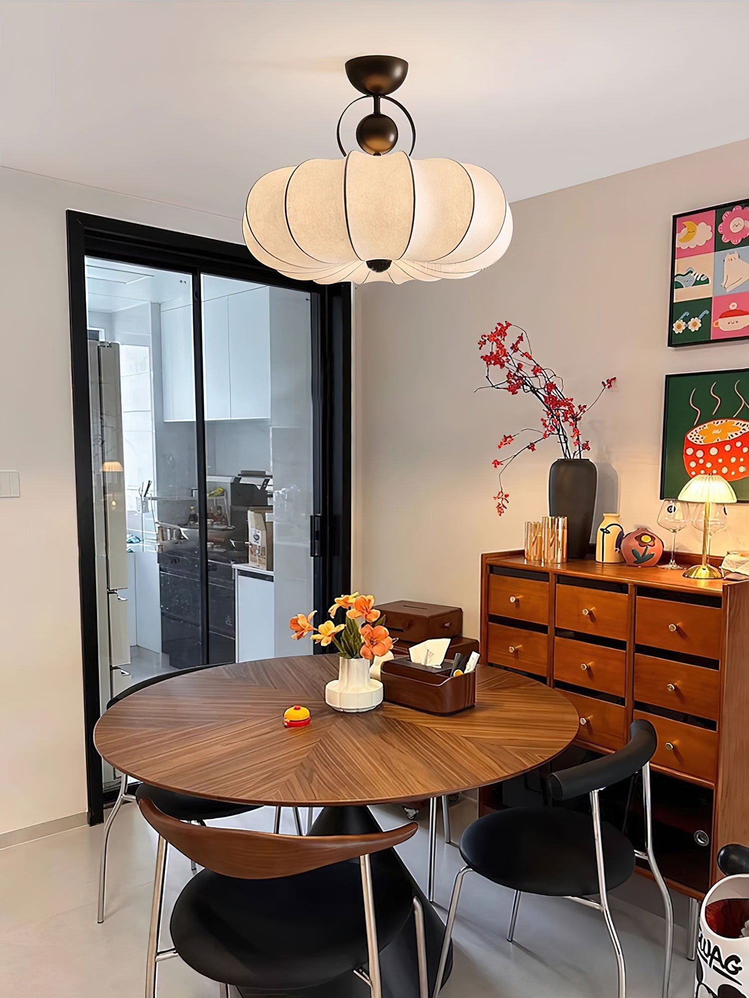 Yunshui Petal Fabric Bronze Pendant Light - Blowlighting