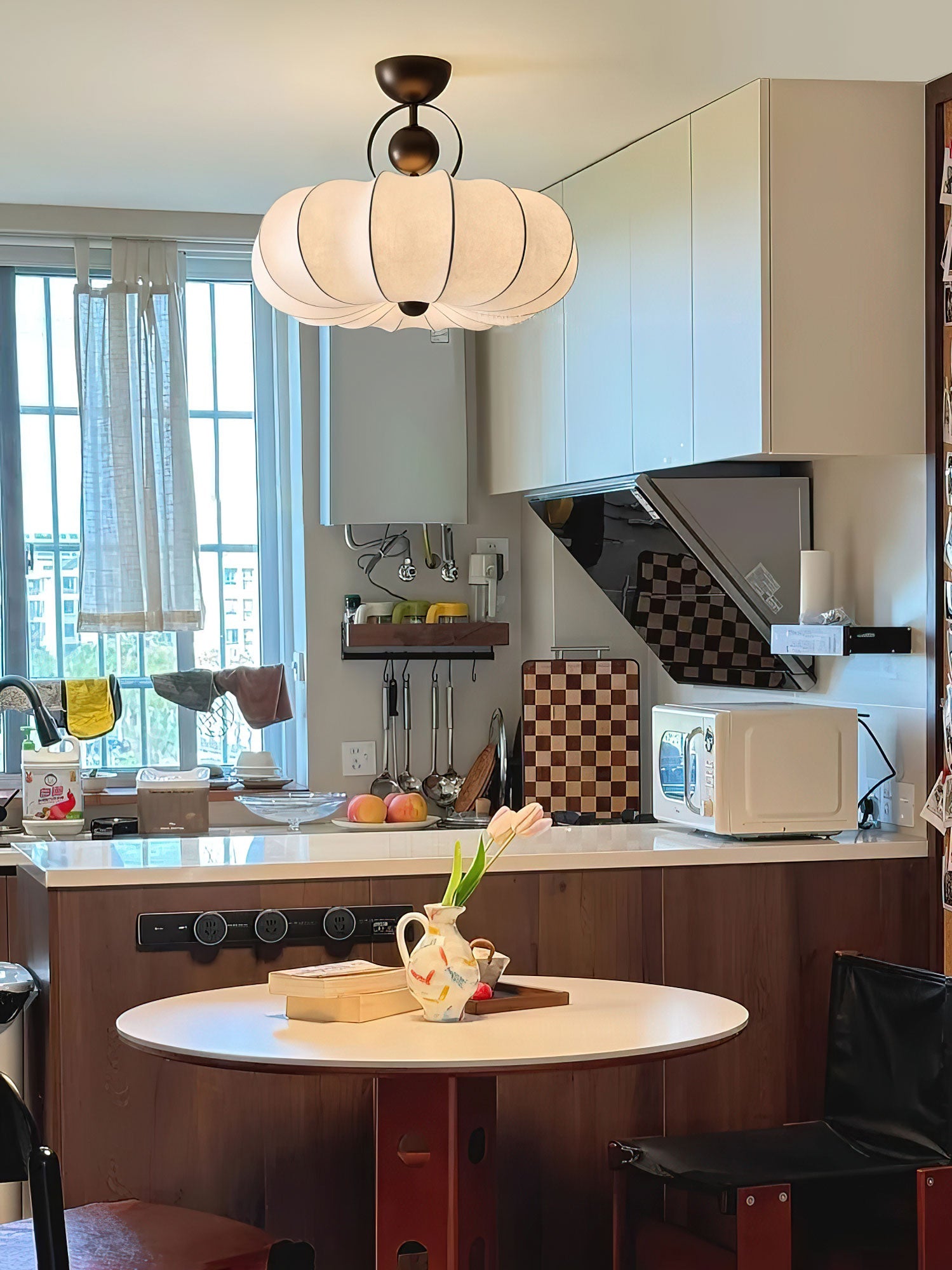 Yunshui Petal Fabric Bronze Pendant Light - Blowlighting