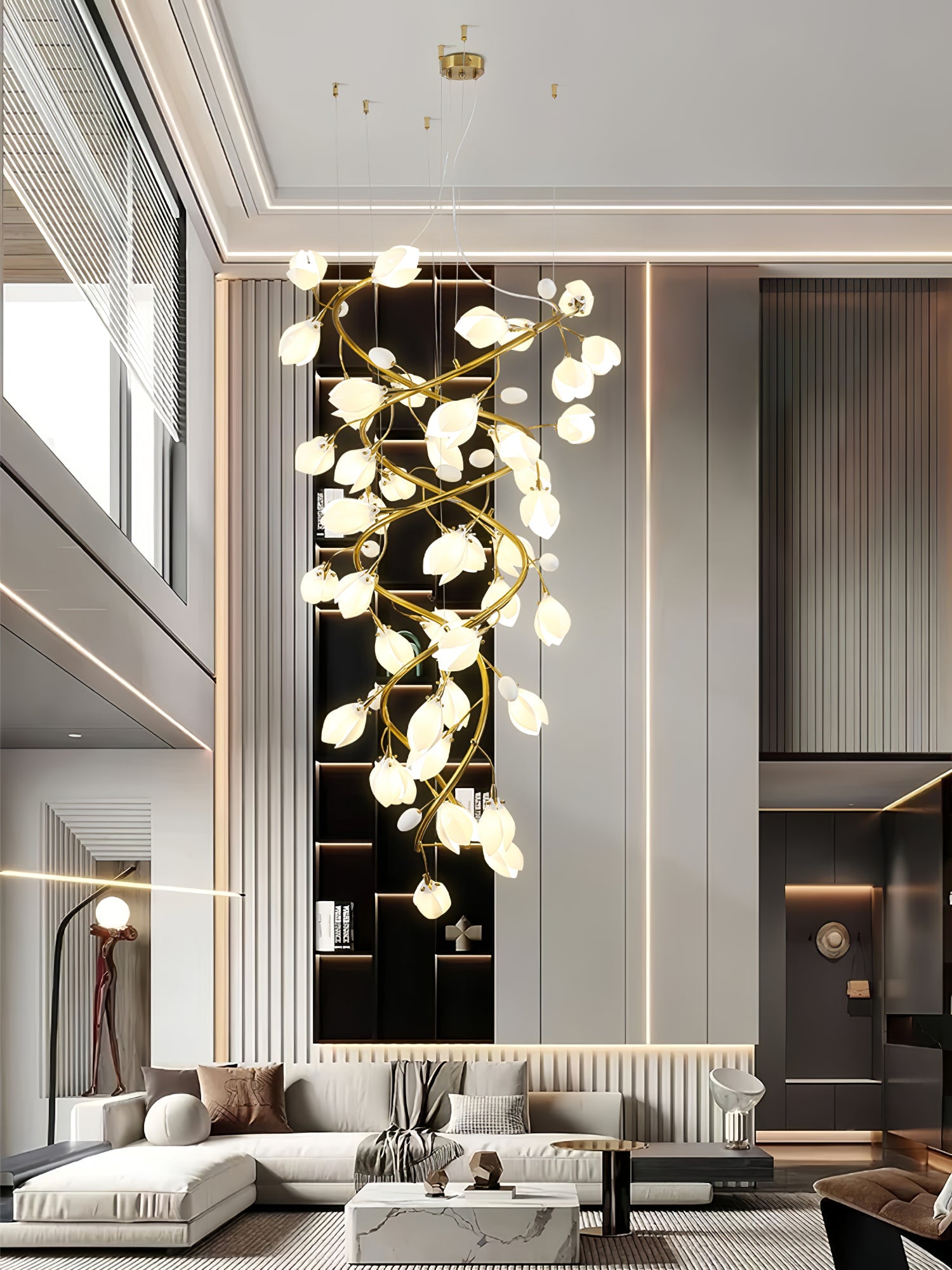 Evene Spiral Ceramic Brass Chandelier - Blowlighting