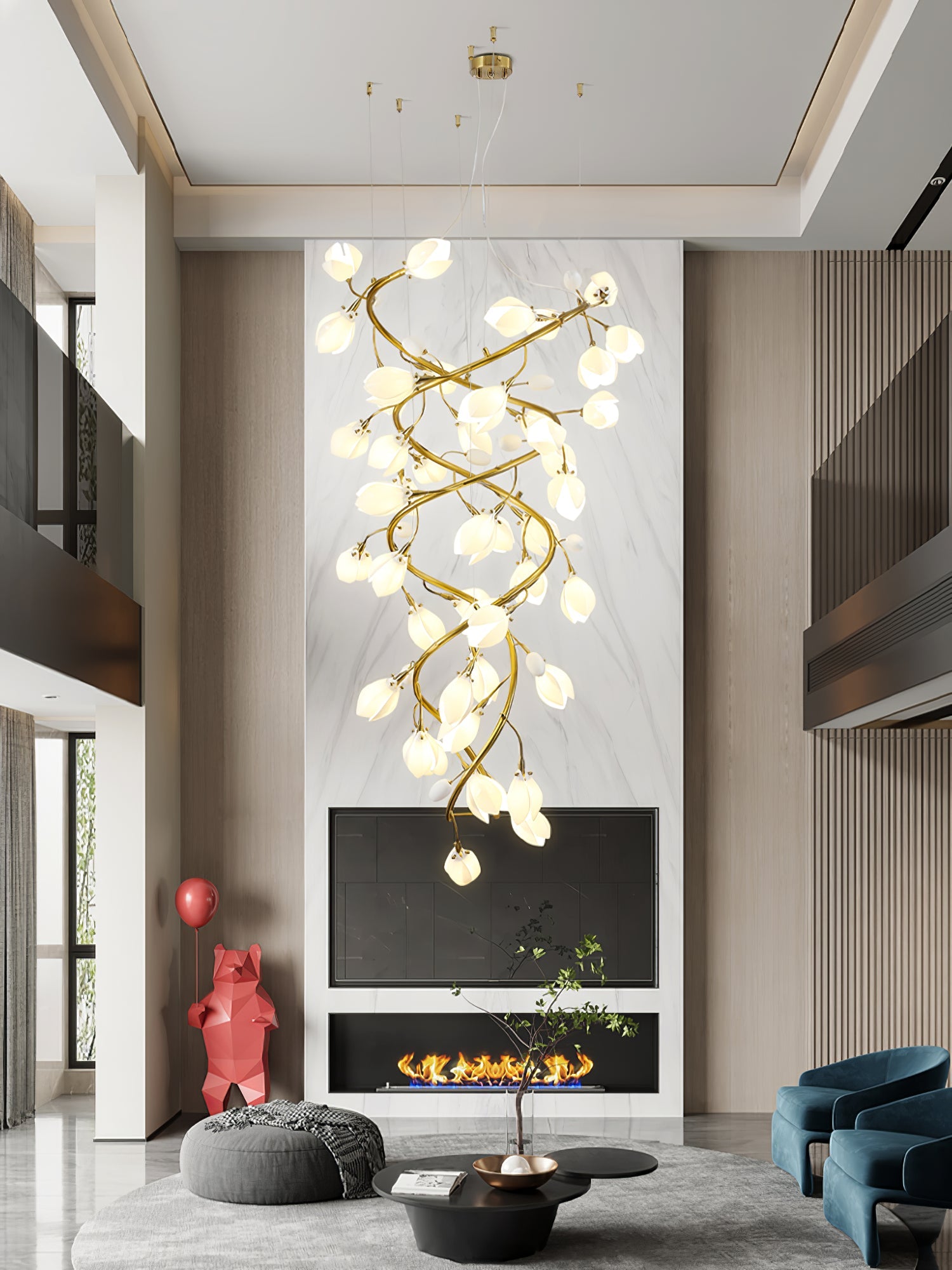 Evene Spiral Ceramic Brass Chandelier - Blowlighting