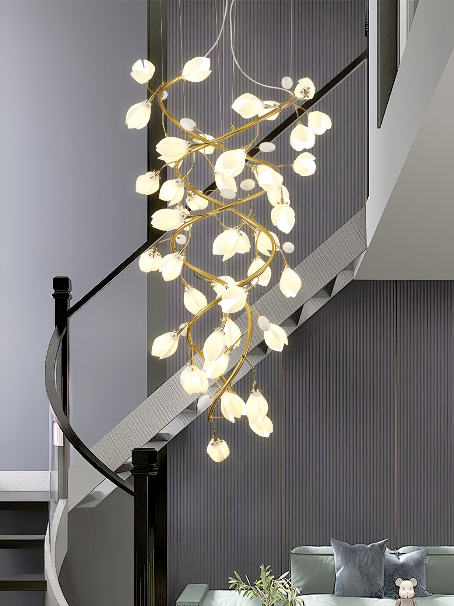 Evene Spiral Ceramic Brass Chandelier - Blowlighting