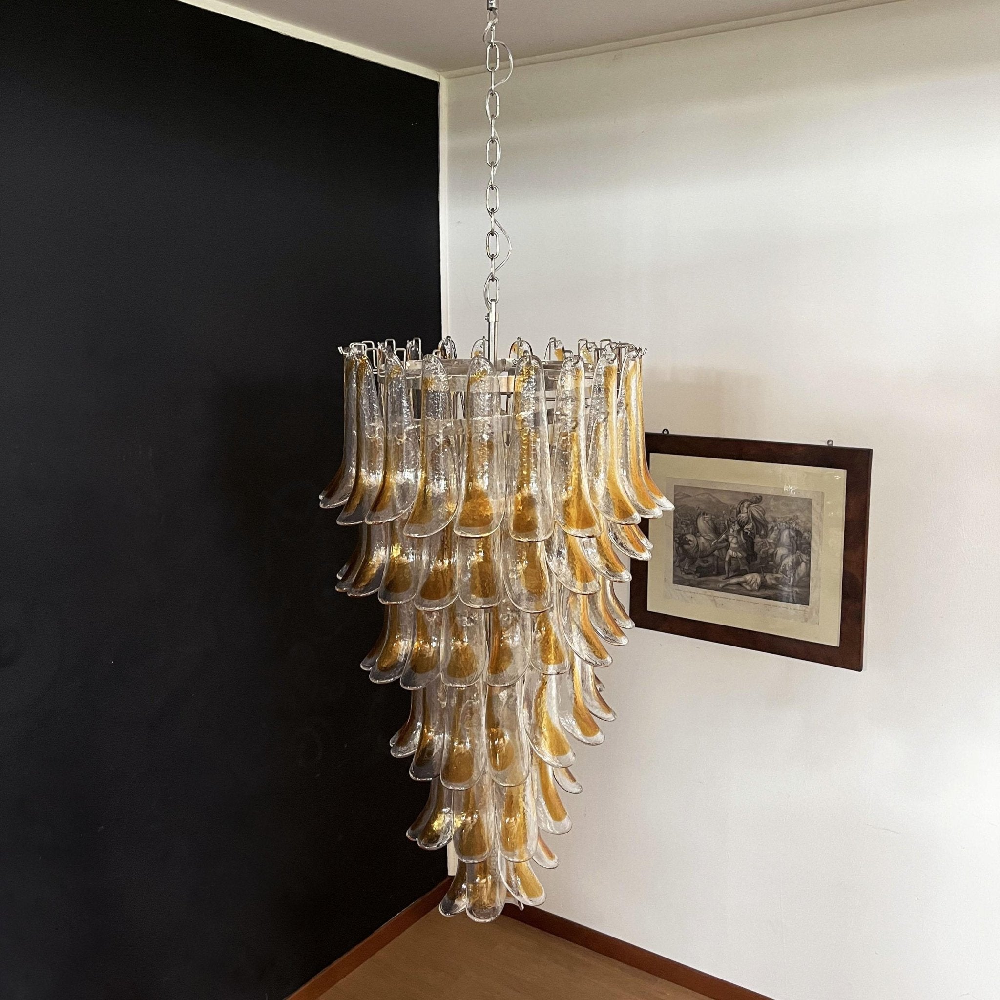 Aurora Chandelier Gold Murano Glass Petals Layered Cascading - Blowlighting