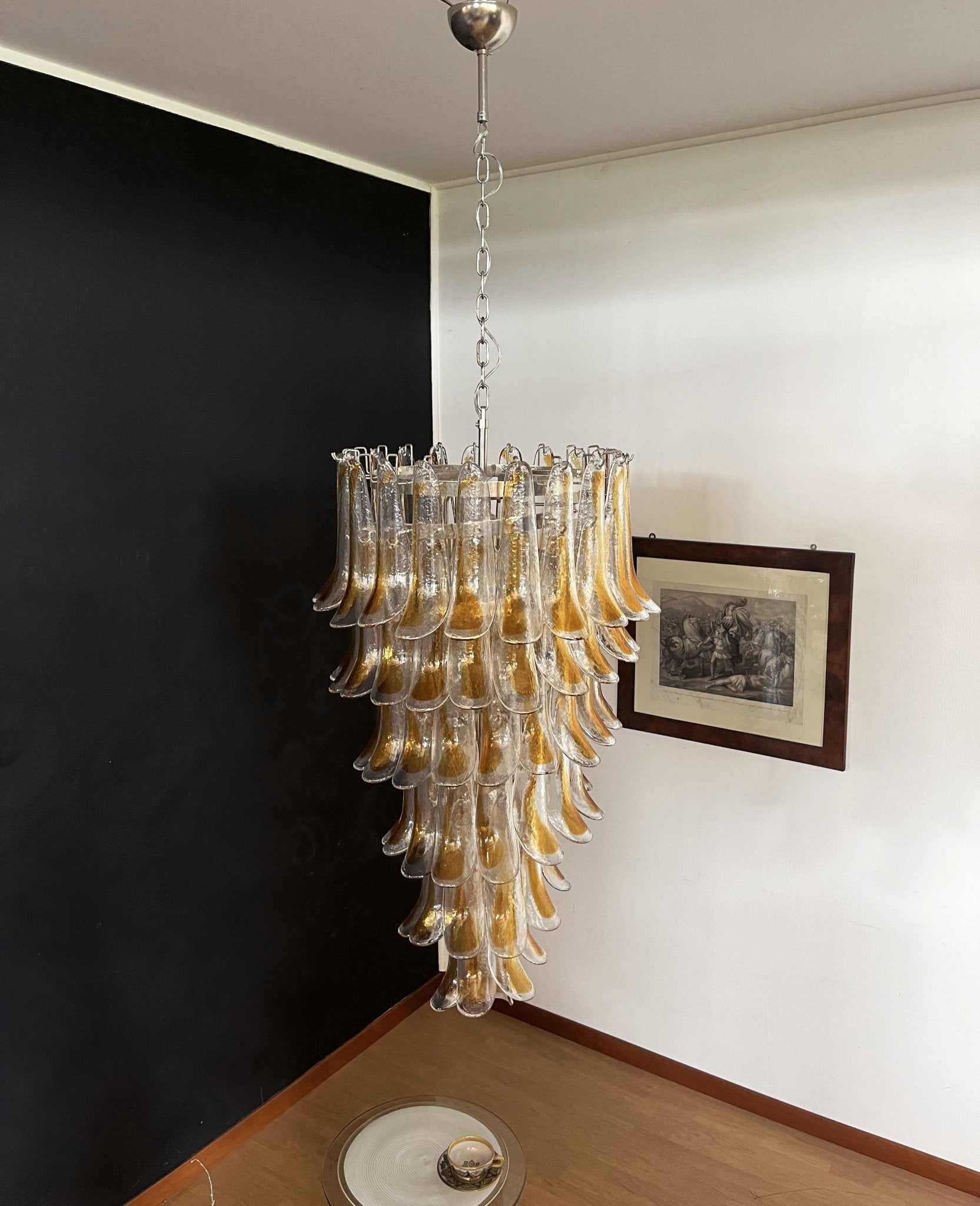 Aurora Chandelier Gold Murano Glass Petals Layered Cascading - Blowlighting