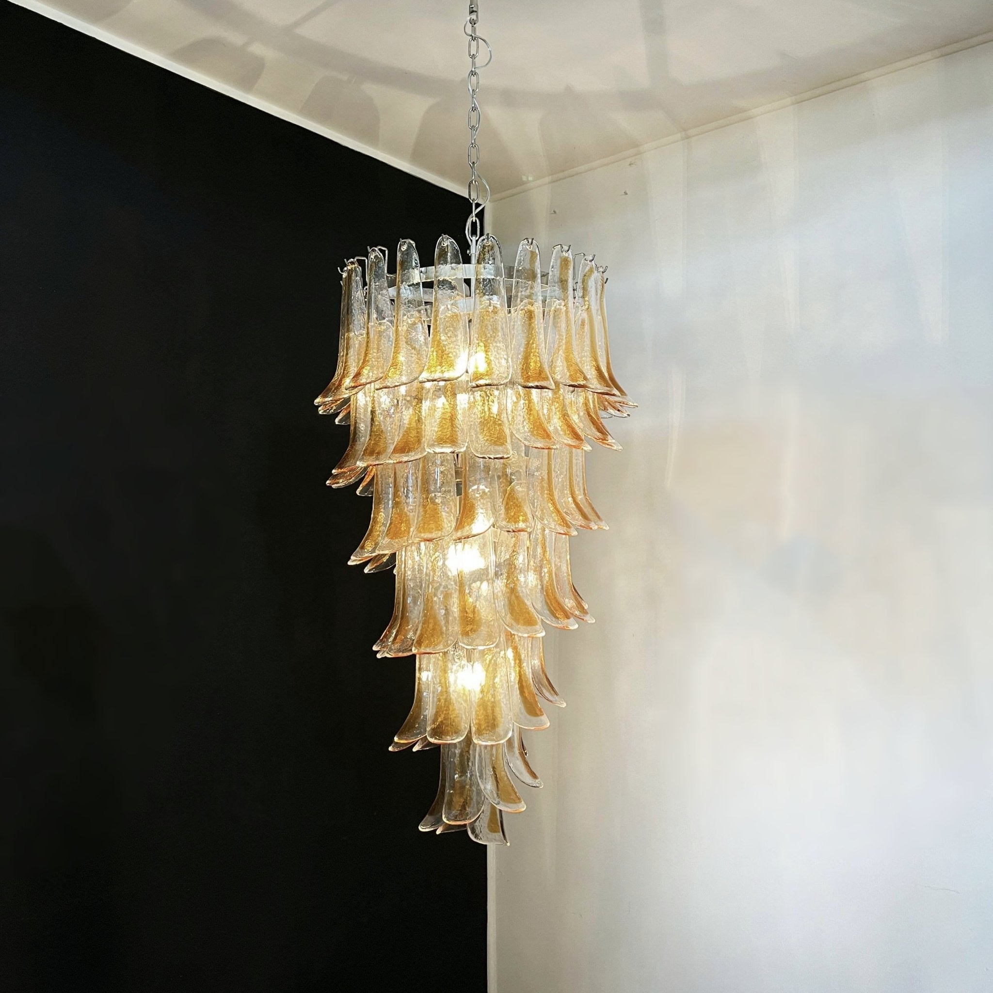 Aurora Chandelier Gold Murano Glass Petals Layered Cascading - Blowlighting