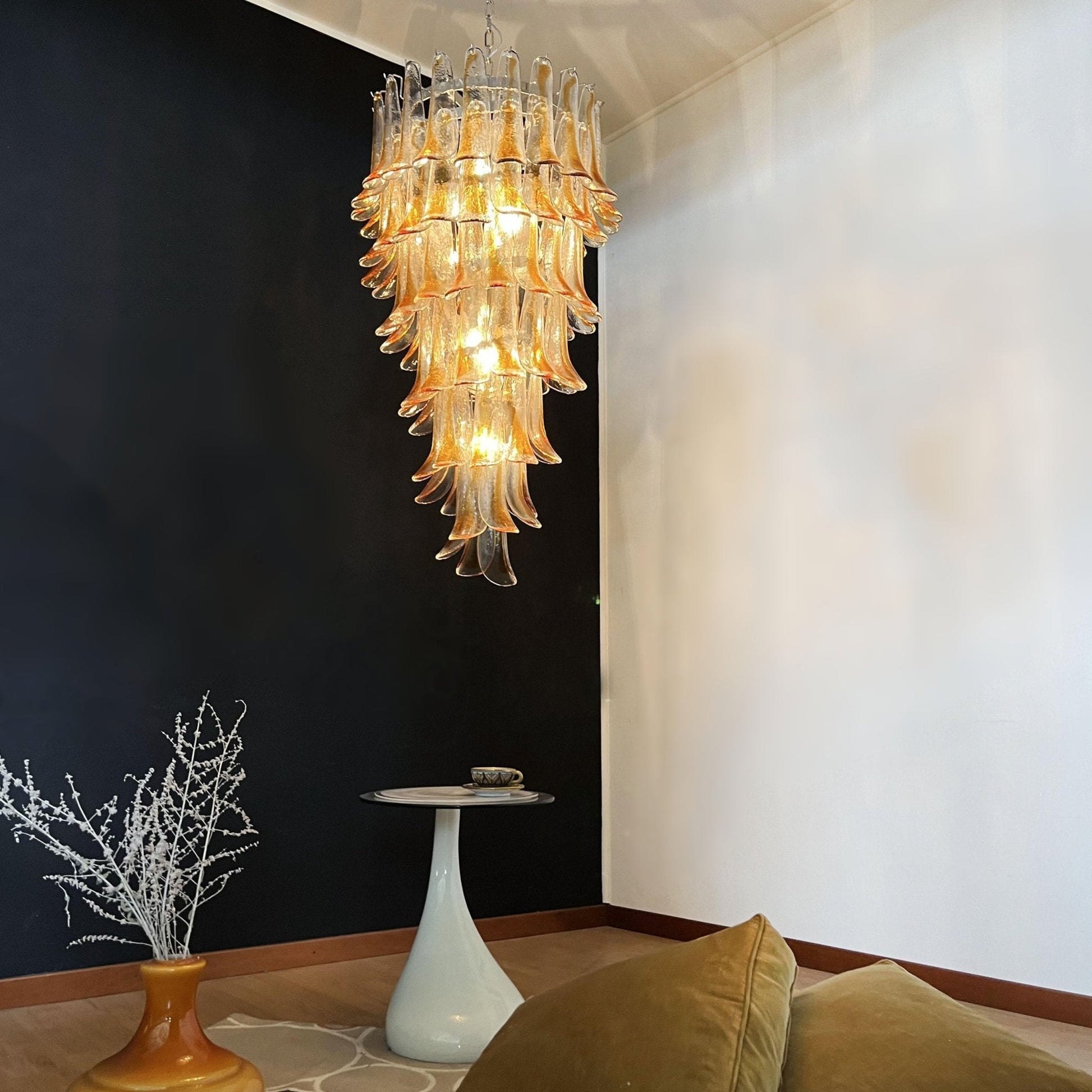 Aurora Chandelier Gold Murano Glass Petals Layered Cascading - Blowlighting