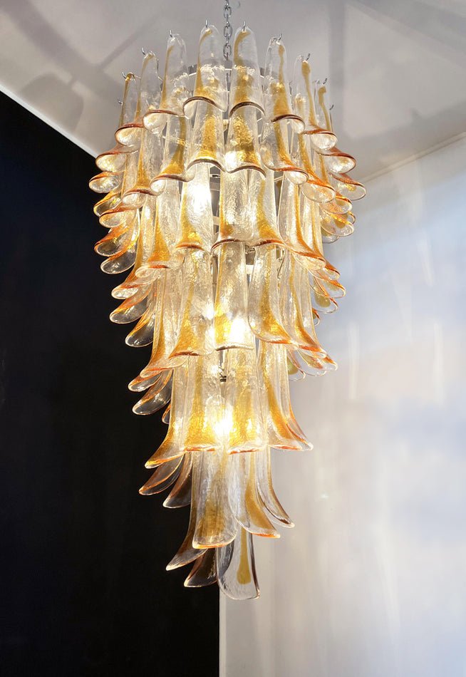 Aurora Chandelier Gold Murano Glass Petals Layered Cascading - Blowlighting