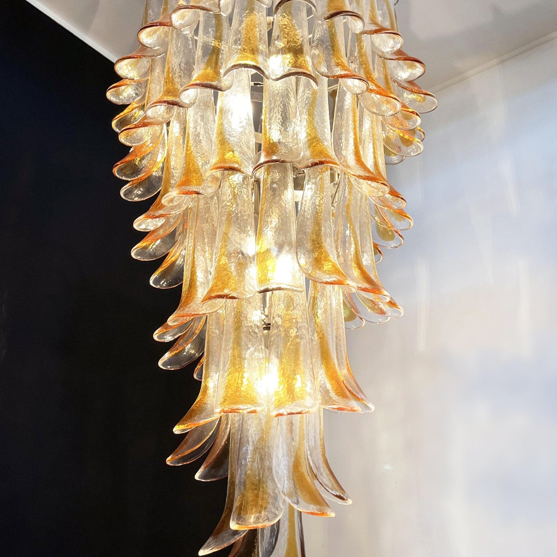 Aurora Chandelier Gold Murano Glass Petals Layered Cascading - Blowlighting