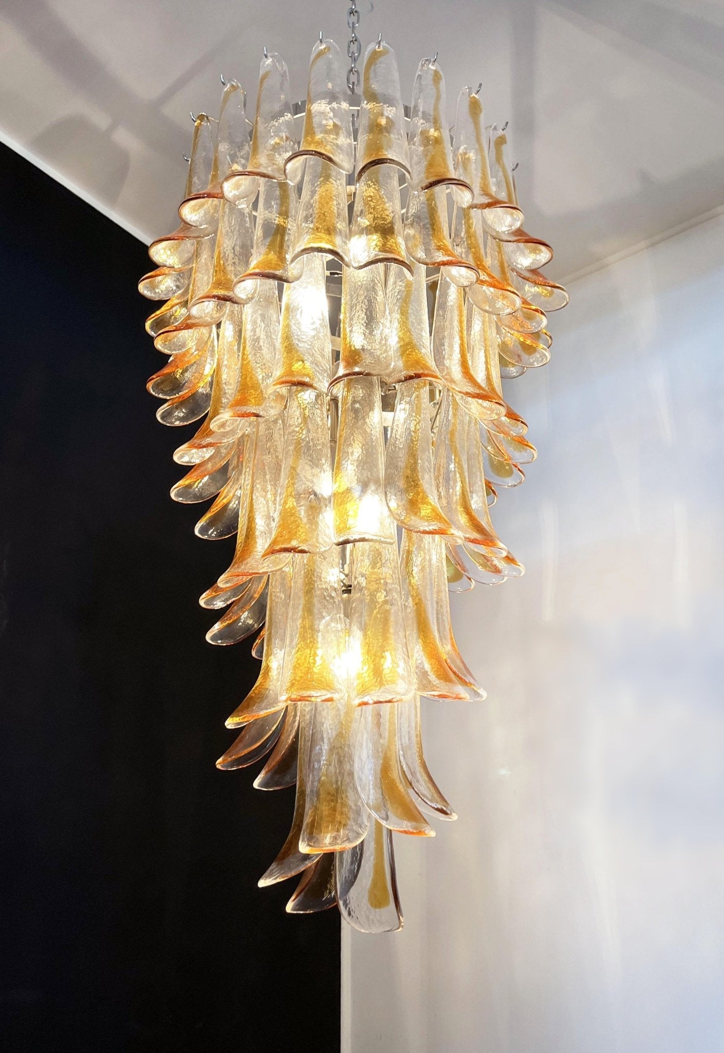 Aurora Chandelier Gold Murano Glass Petals Layered Cascading - Blowlighting