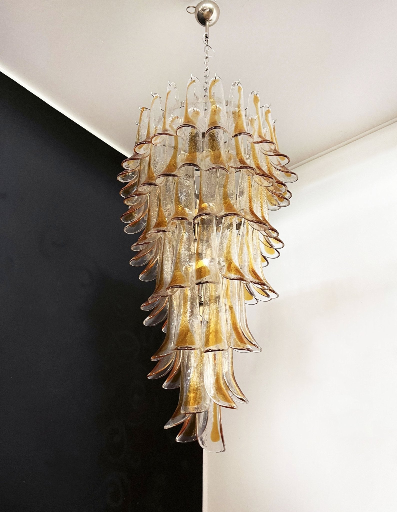 Aurora Chandelier Gold Murano Glass Petals Layered Cascading - Blowlighting