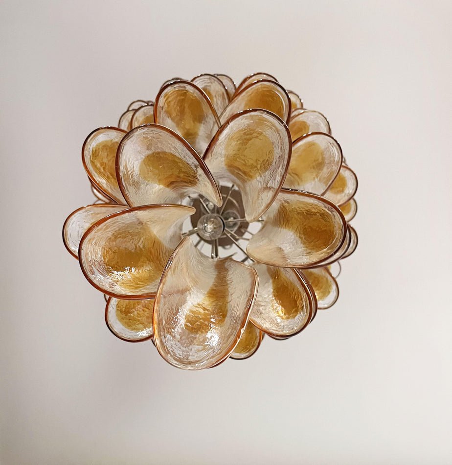 Aurora Chandelier Gold Murano Glass Petals Layered Cascading - Blowlighting