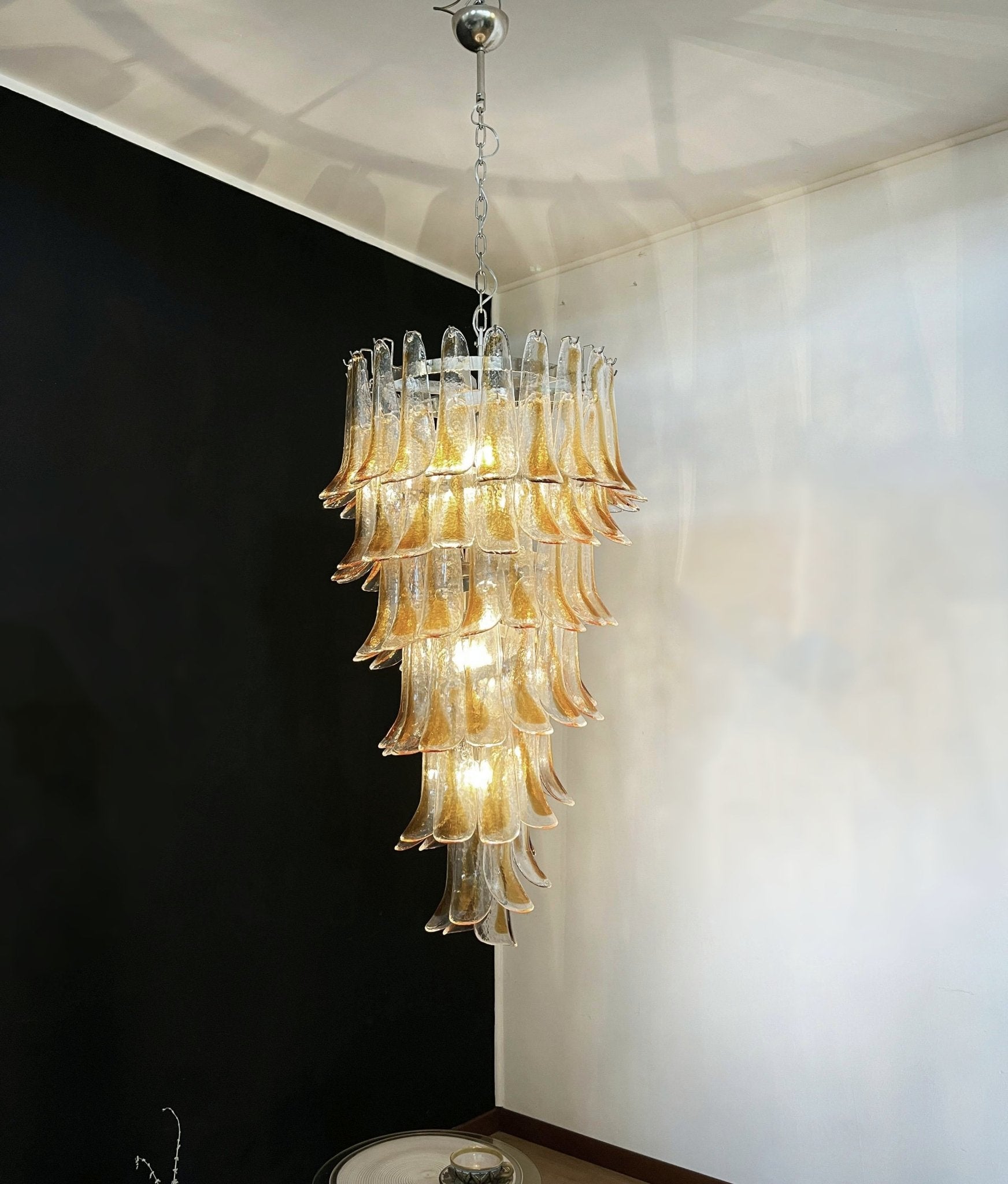 Aurora Chandelier Gold Murano Glass Petals Layered Cascading - Blowlighting