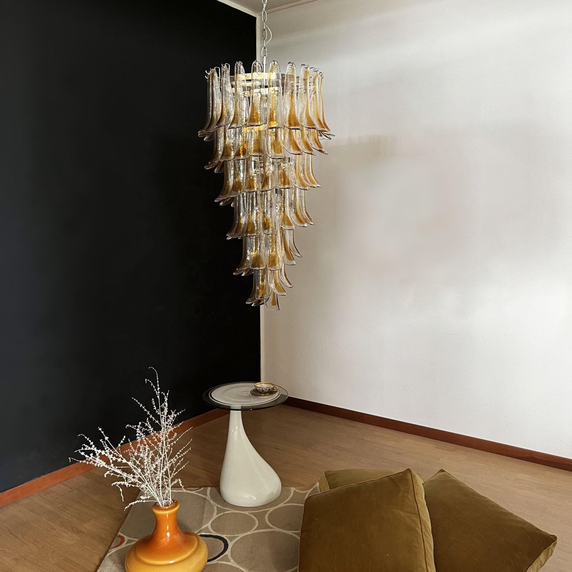 Aurora Chandelier Gold Murano Glass Petals Layered Cascading - Blowlighting