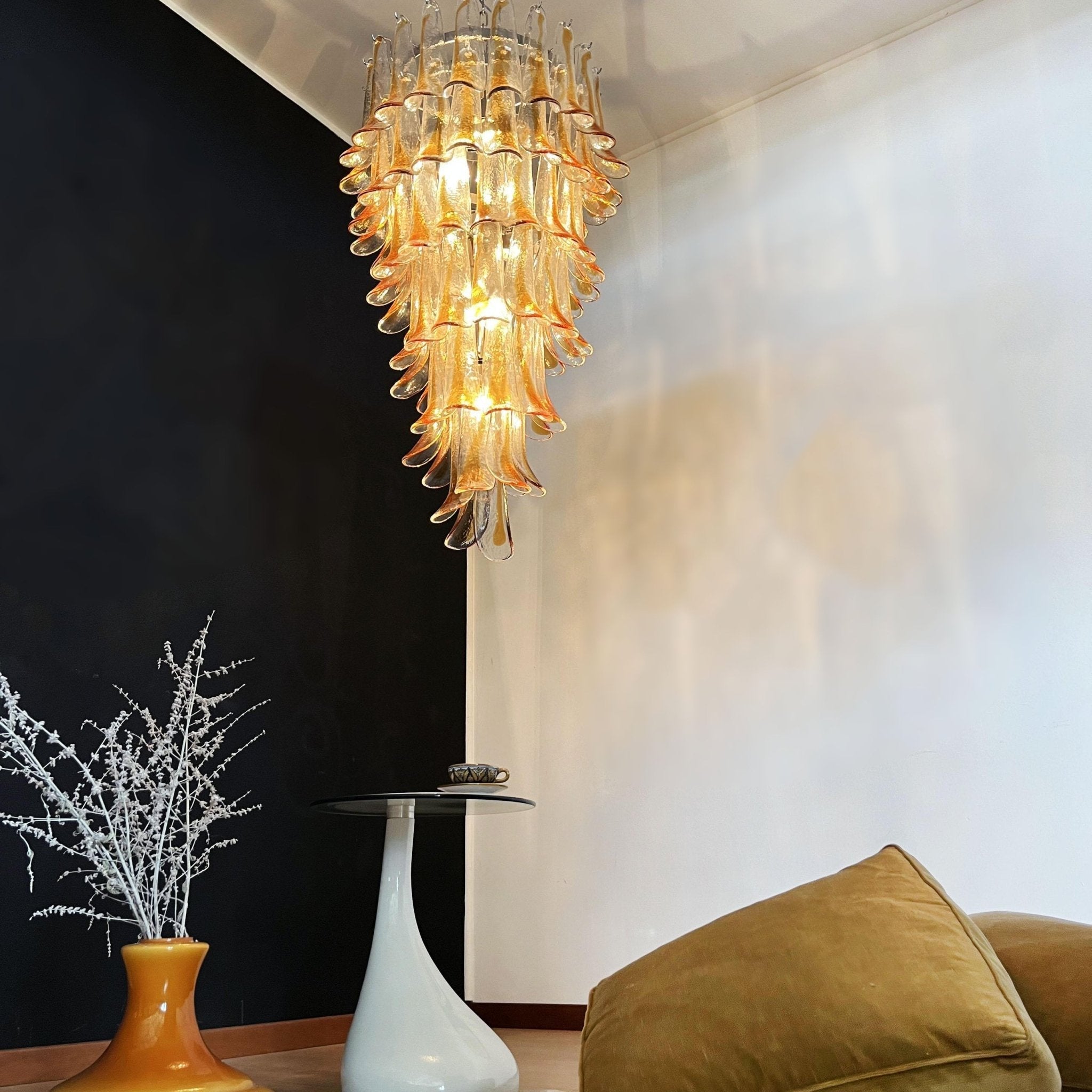Aurora Chandelier Gold Murano Glass Petals Layered Cascading - Blowlighting