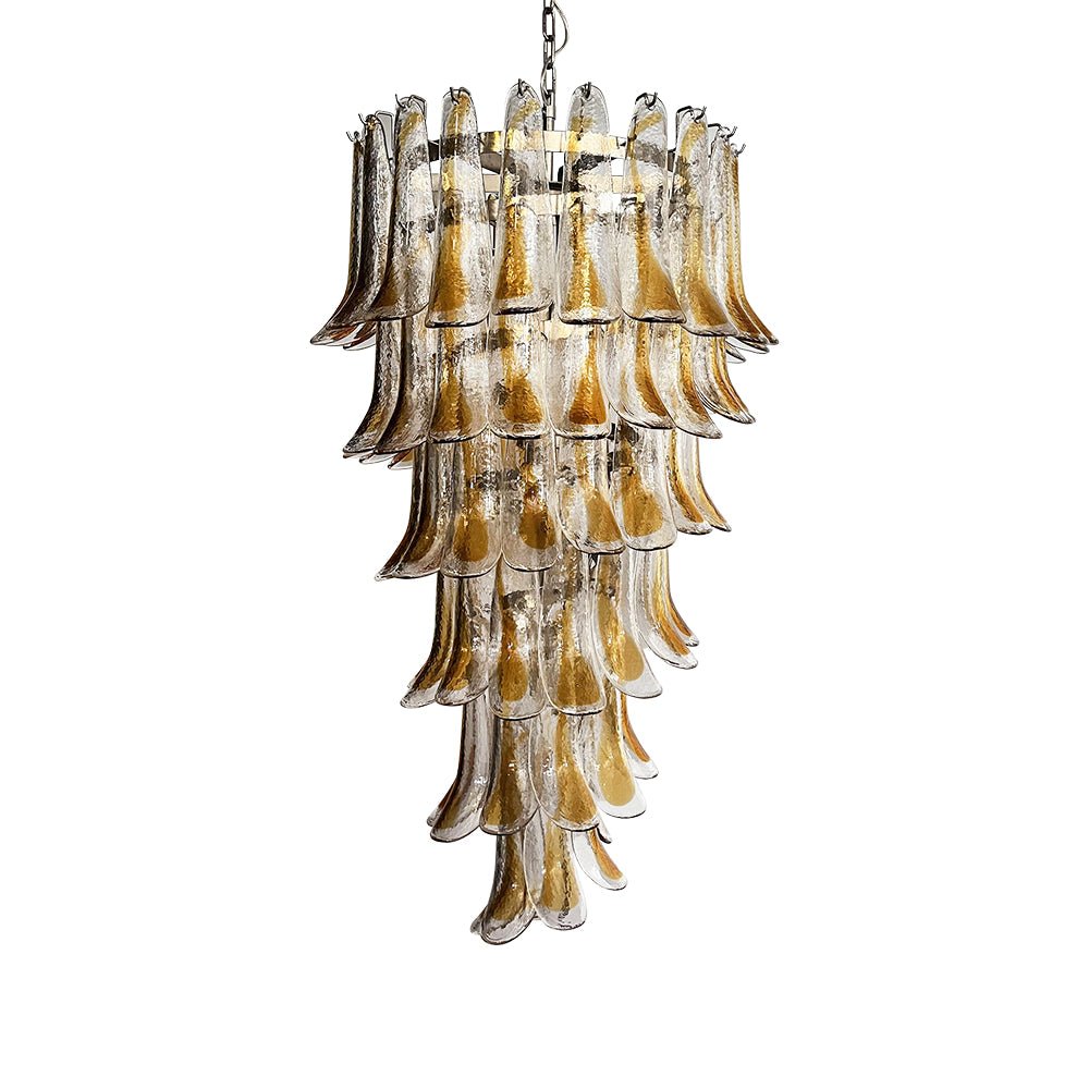 Aurora Chandelier Gold Murano Glass Petals Layered Cascading - Blowlighting