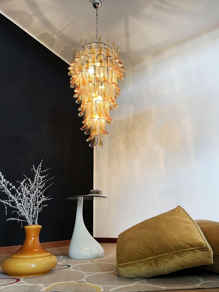 Aurora Chandelier Gold Murano Glass Petals Layered Cascading - Blowlighting