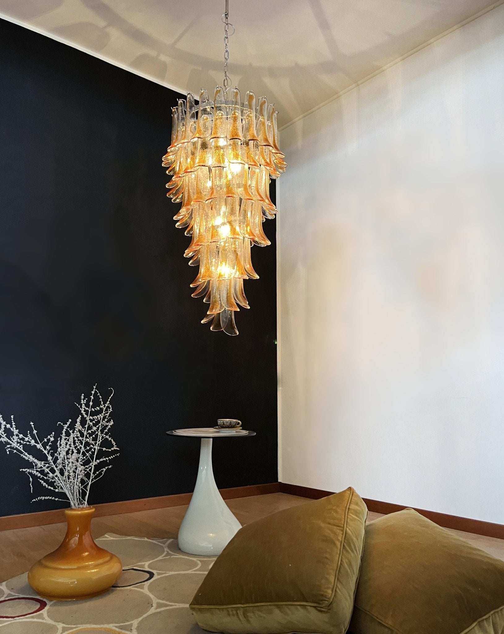 Aurora Chandelier Gold Murano Glass Petals Layered Cascading - Blowlighting