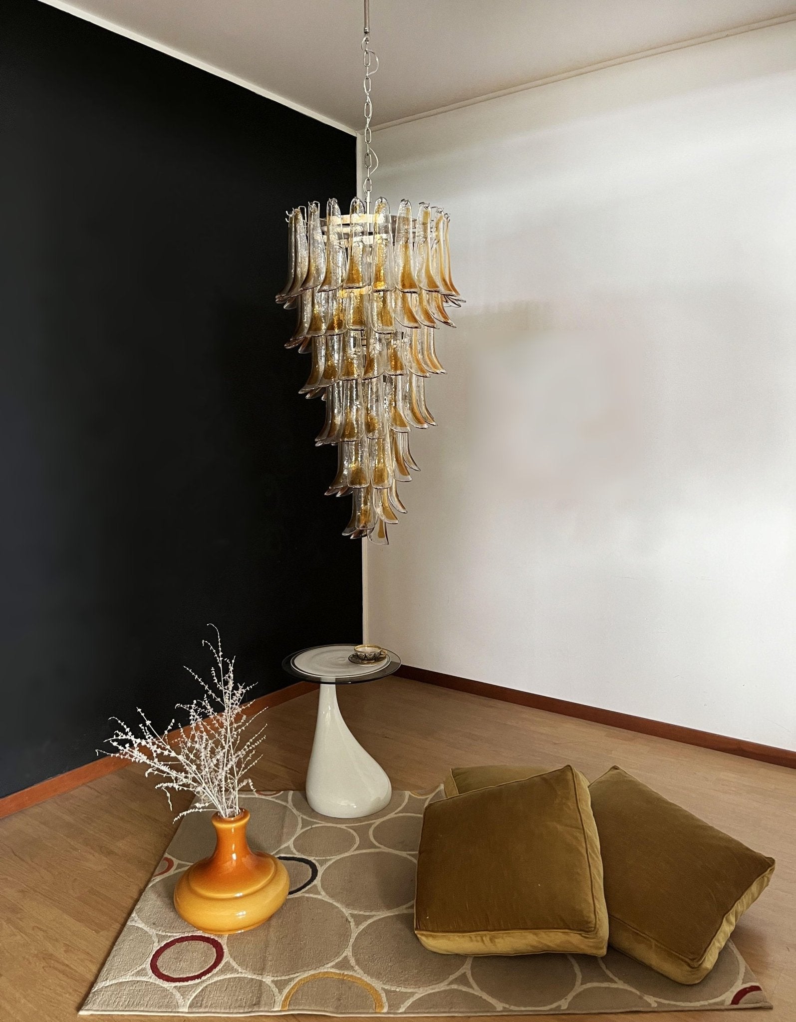 Aurora Chandelier Gold Murano Glass Petals Layered Cascading - Blowlighting