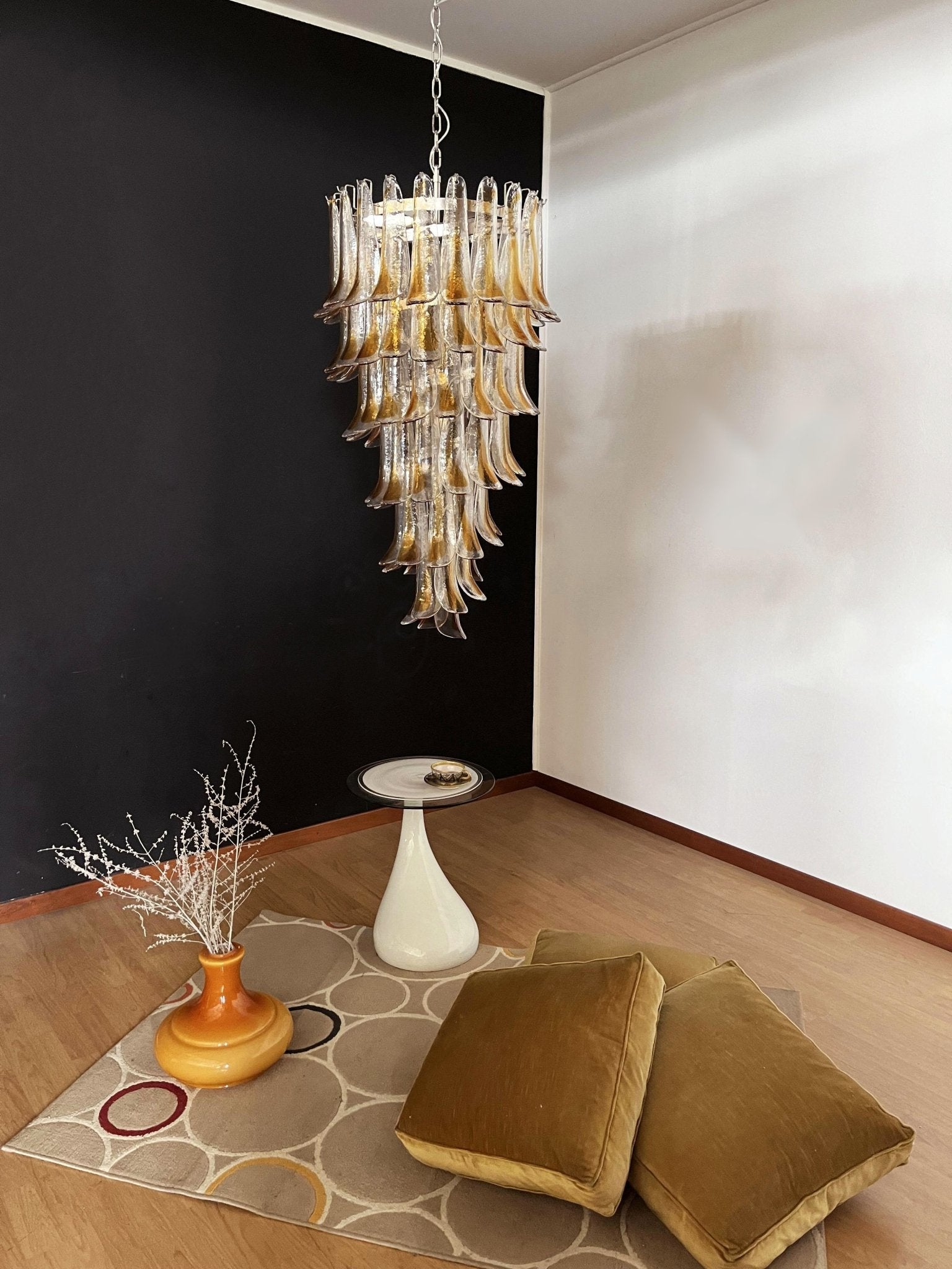 Aurora Chandelier Gold Murano Glass Petals Layered Cascading - Blowlighting
